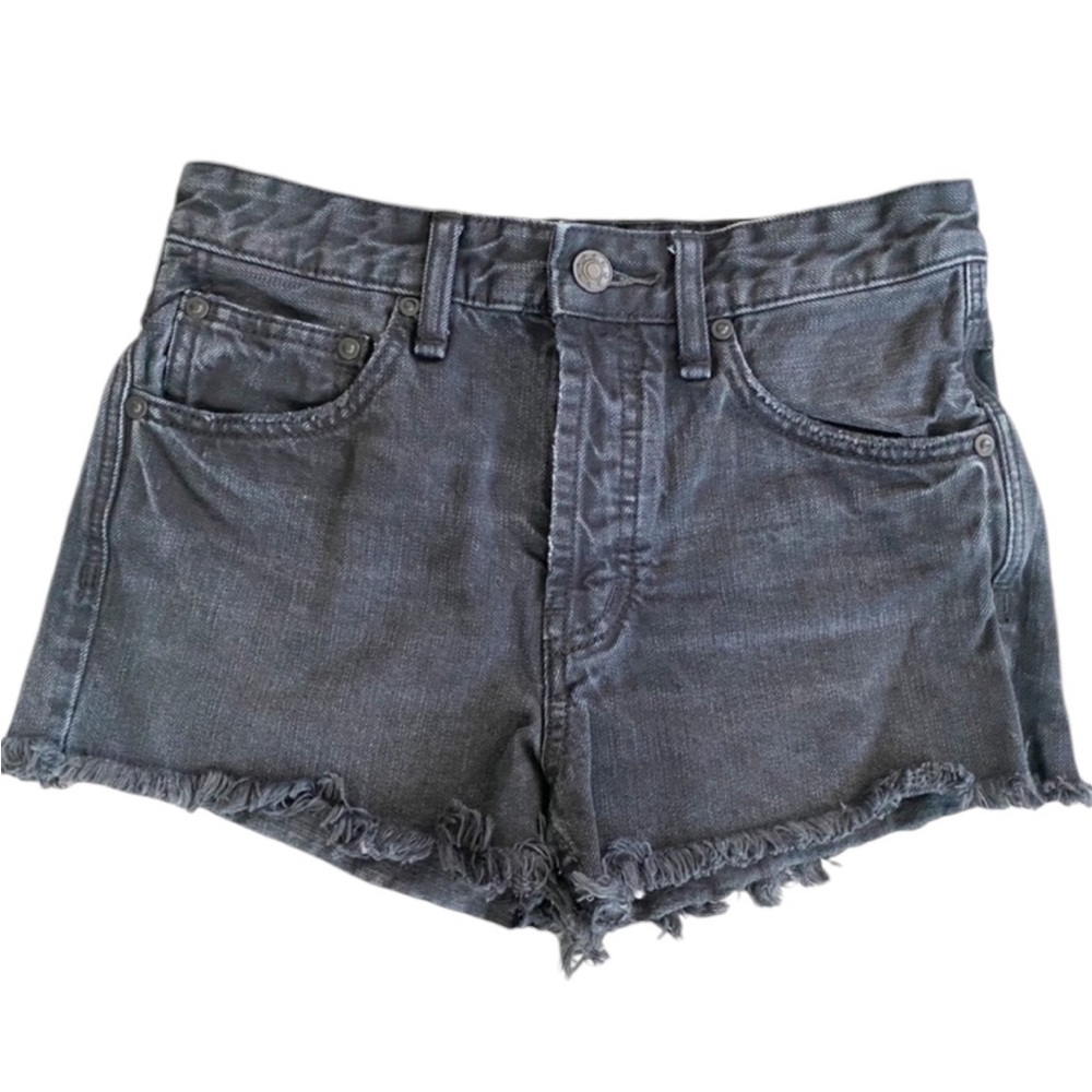 Free People Denim Cutoff Button Fly Distressed High-rise Shorts Black Size W 24